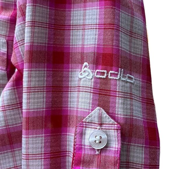 Odlo Pink Plaid Button Down Rugged Top Blouse Shirt Designed for Layering Size S - Picture 11 of 13